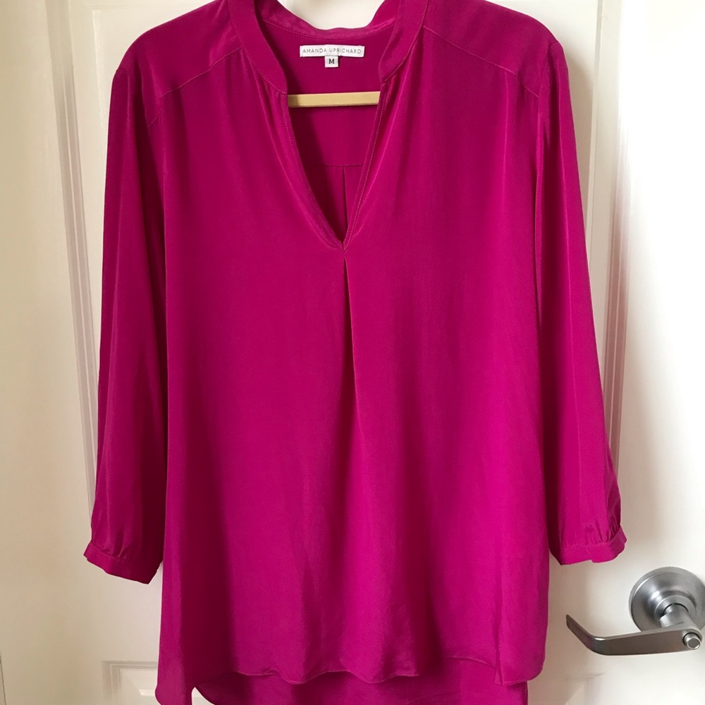 100% Silk Long Sleeve Fuchsia Shirt